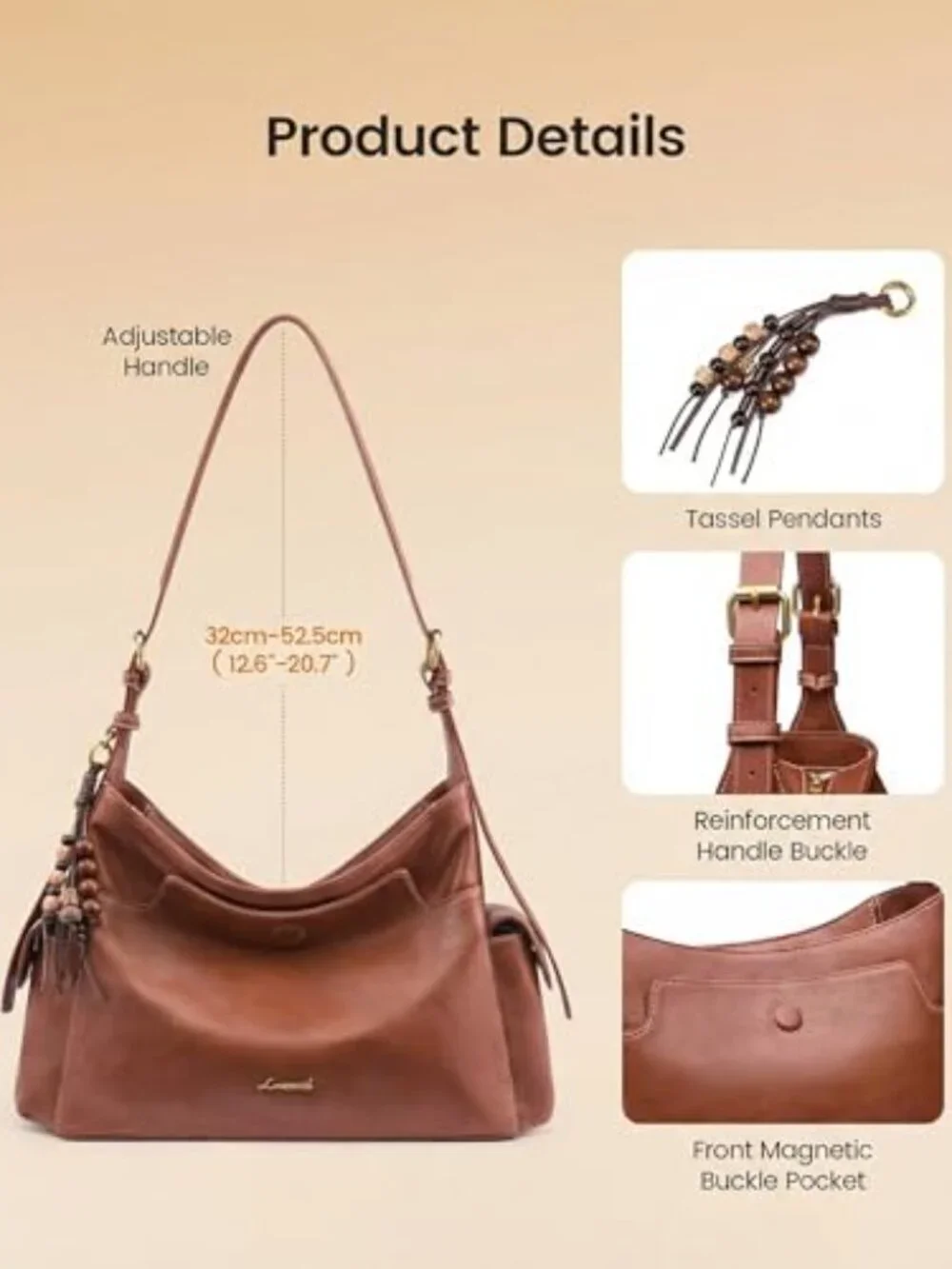 Vegan Leather Hobo Crossbody Purse with Tassel Charm Shoulder Bag
